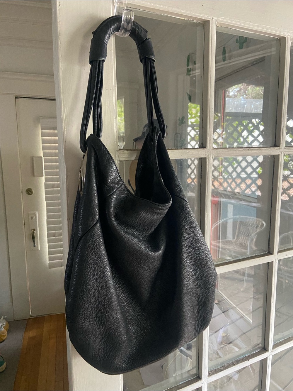 Oroton Black Pebbled Leather Slouch Hobo Shoulder Bag